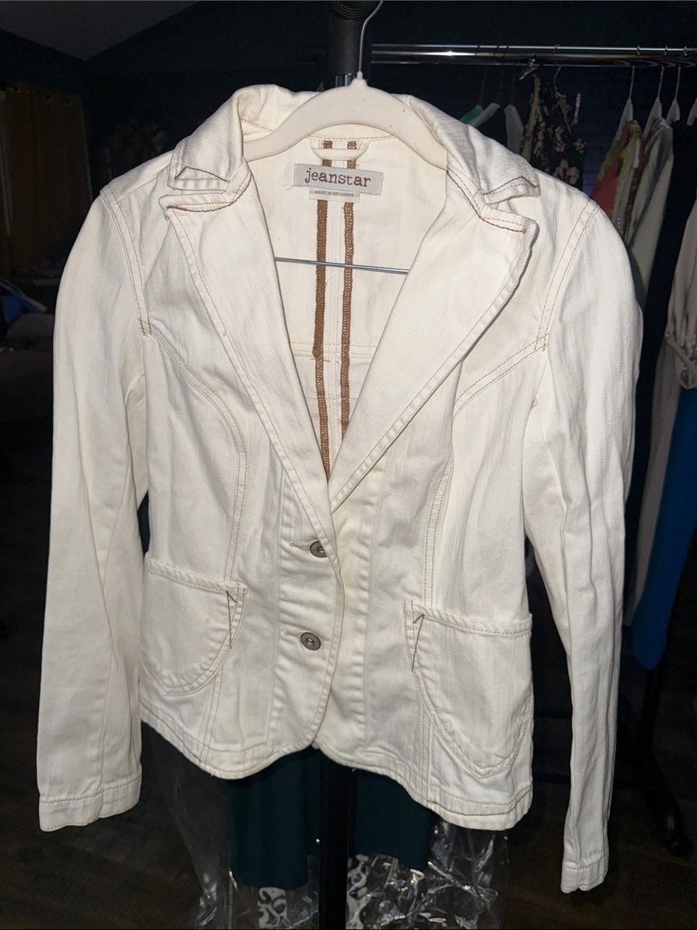 jeanstar By Christopher Blue Cream Tailored Denim Blazer